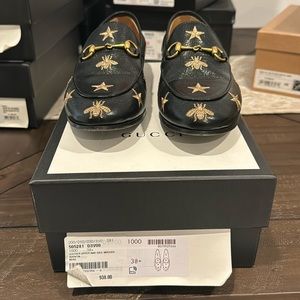 Gucci Black and Gold Mules with Star and Bee Embroidery